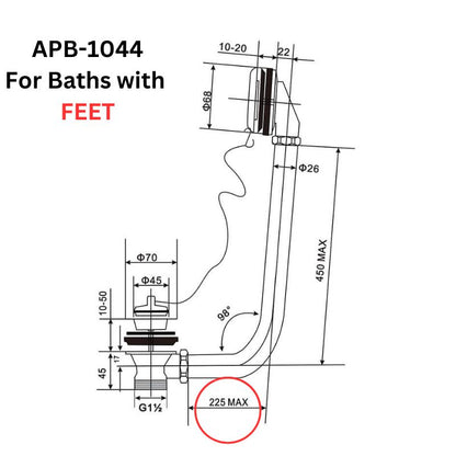 Arroll Bath Waste for feet specifications 