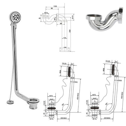 Arroll Exposed Bath Chain Wastes with Shallow Seal Trap technical drawing