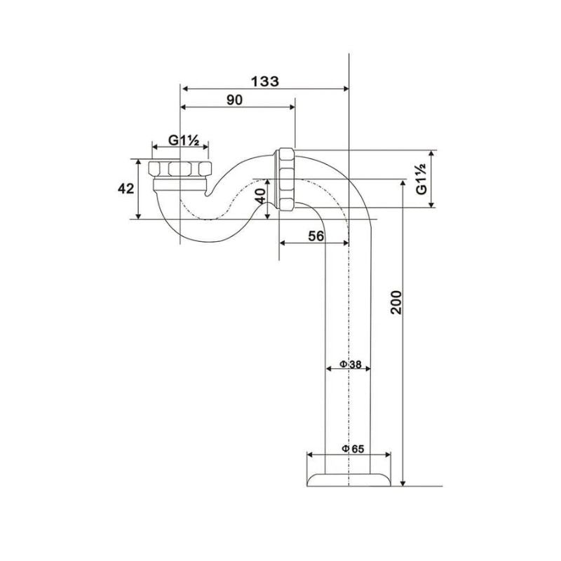 Arroll Freestanding Bath Brass Chrome Shallow Seal Trap technical drawing