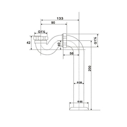 Arroll Freestanding Bath Brass Chrome Shallow Seal Trap technical drawing