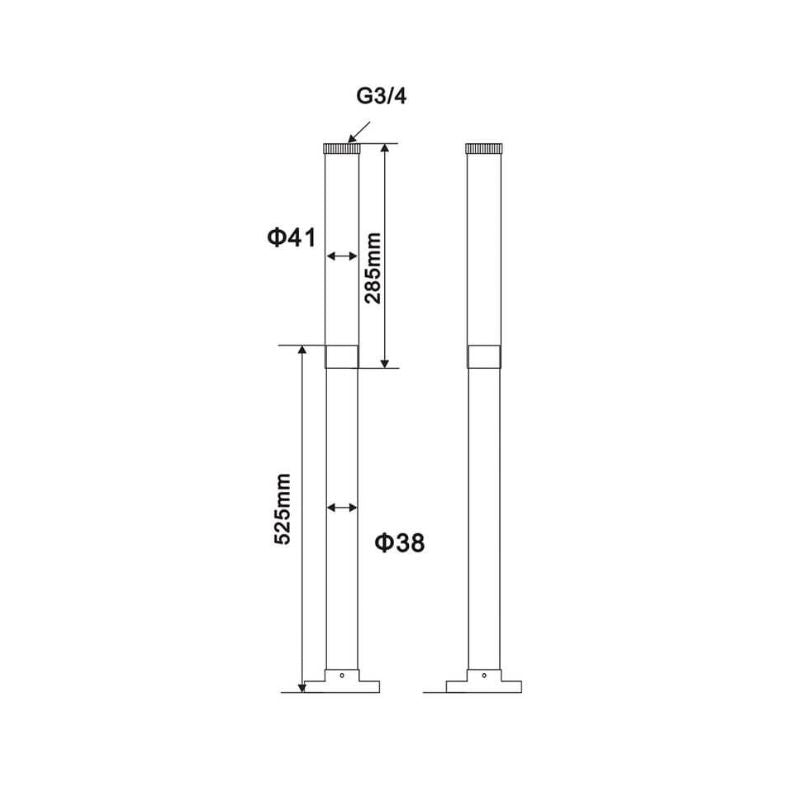 Arroll Freestanding Bath Chrome Pipe Shrouds Telescopic technical drawing