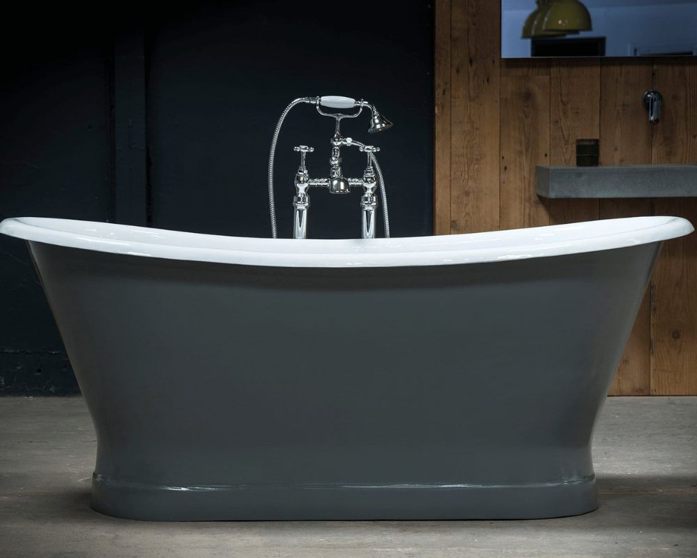 Arroll The LYON Cast Iron Freestanding Roll Top Bath 1700mm with plinth in grey