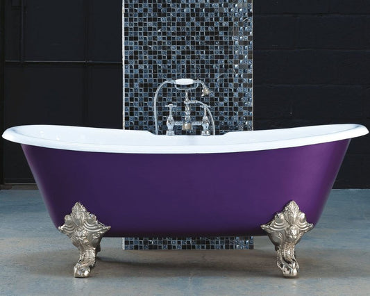 Arroll The MILAN Cast Iron Freestanding Roll Top Bath 1800mm in purple with chrome claw feet