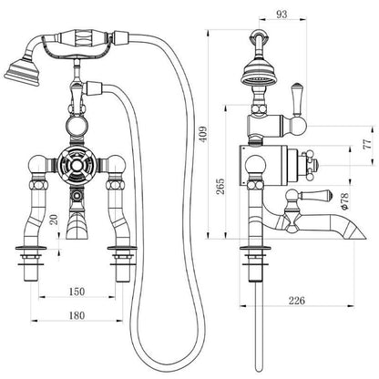 Arroll Traditional Chrome Bath Shower Mixer Set with Ceramic Handles specifications 