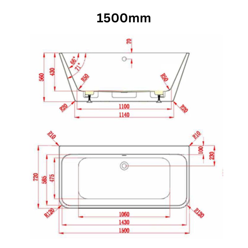 BC Designs Ancora Square Bath 1500 technical drawing