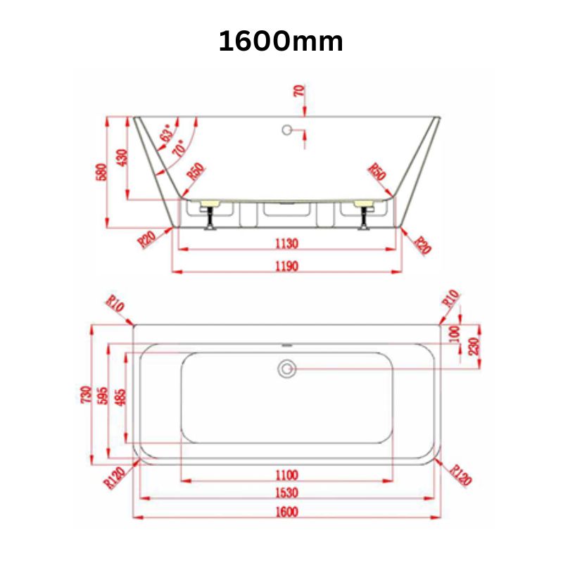 BC Designs Ancora Square Bath 1600 technical drawing