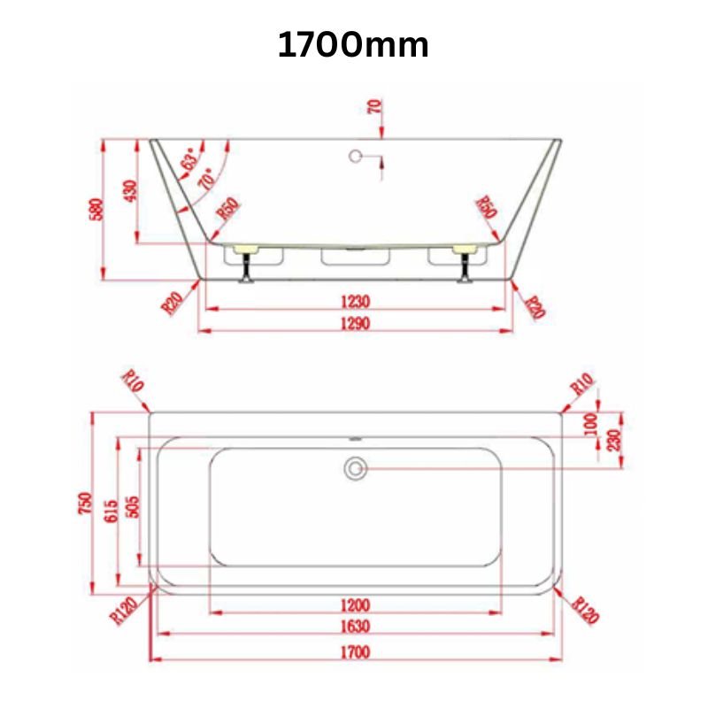 BC Designs Ancora Square Bath 1700 technical drawing