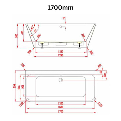 BC Designs Ancora Square Bath 1700 technical drawing