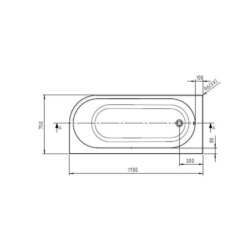 BC Designs Ancorner Shower Bath 1700 drawing