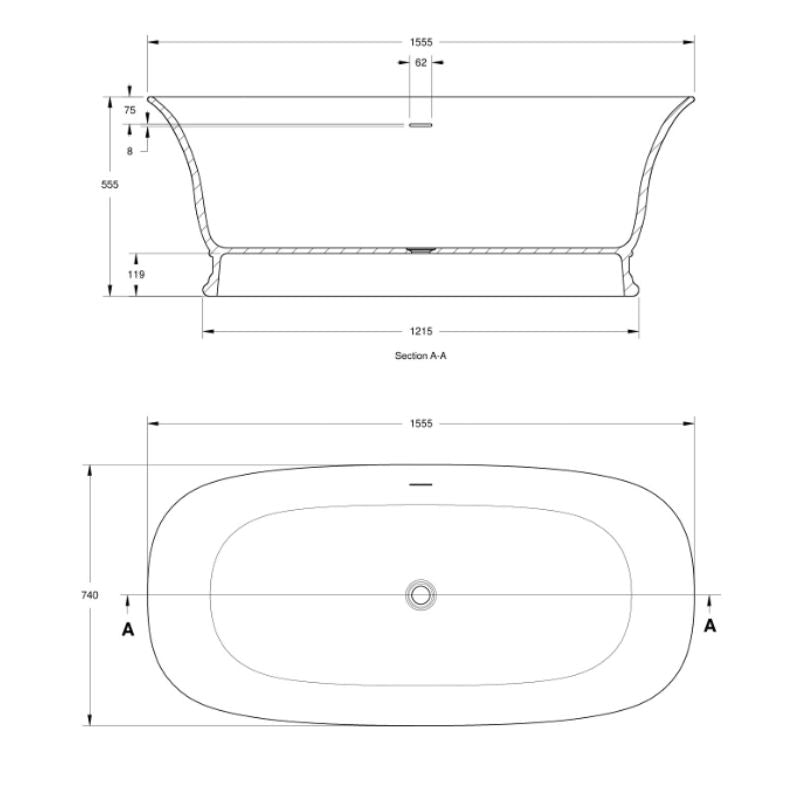 BC Designs Bampton Bath 1555 technical drawing