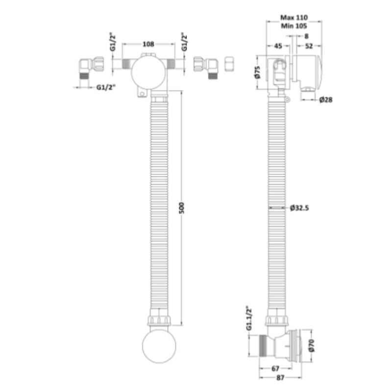 BC Designs Bath Overflow Filler technical drawing