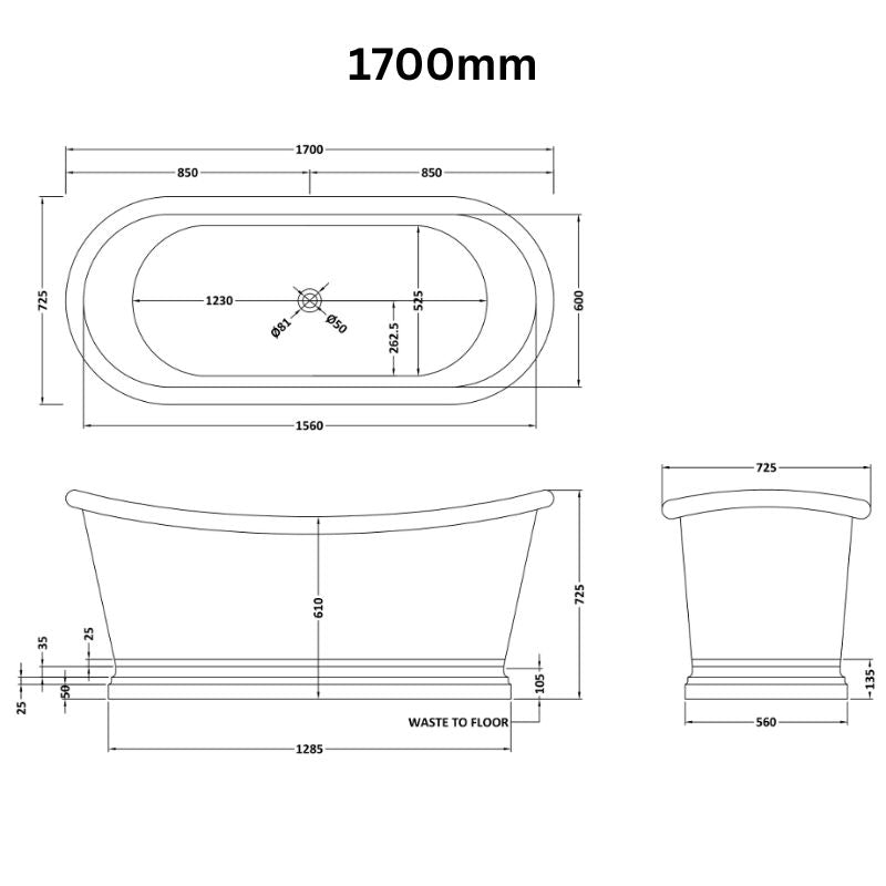 BC Designs Brass Boat Bath 1700 technical drawing