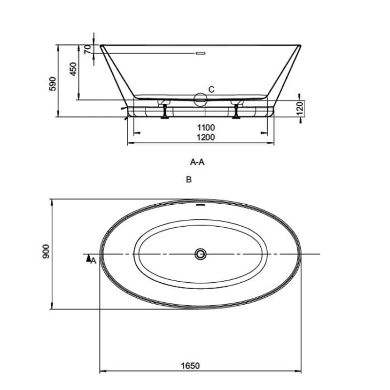 BC Designs Chalice Minor Bath 1650 technical drawing