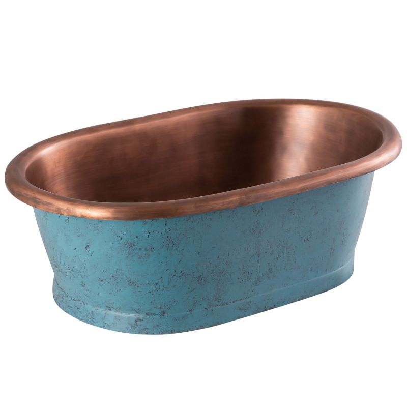 BC Designs Contemporary Countertop Copper Basin in blue exterior and antique copper interior