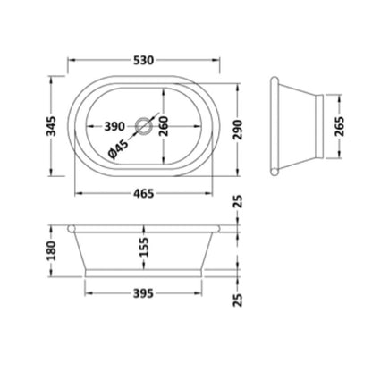 BC Designs Contemporary Countertop Basin technical drawing