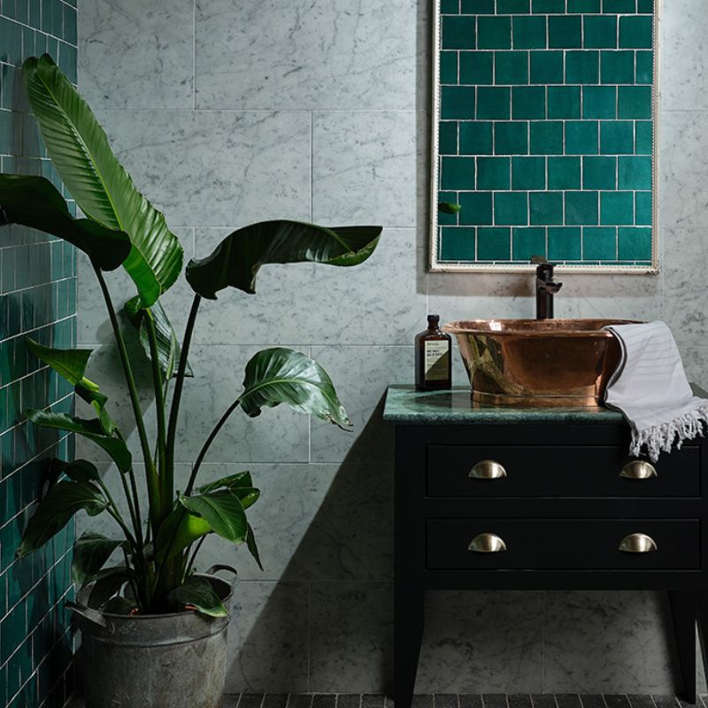 BC Designs Contemporary Countertop Copper Basin in green bathroom