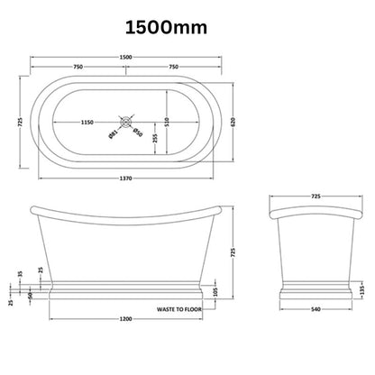 BC Designs Copper Nickel Boat Bath 1500 technical drawing