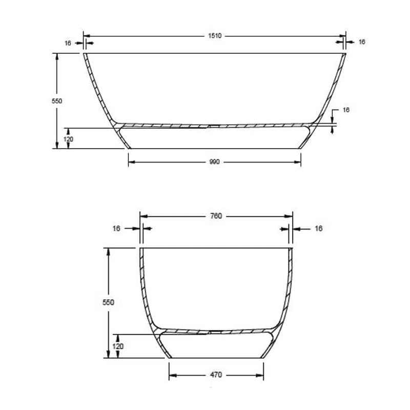 BC Designs Esseta Bath 1510 technical drawing