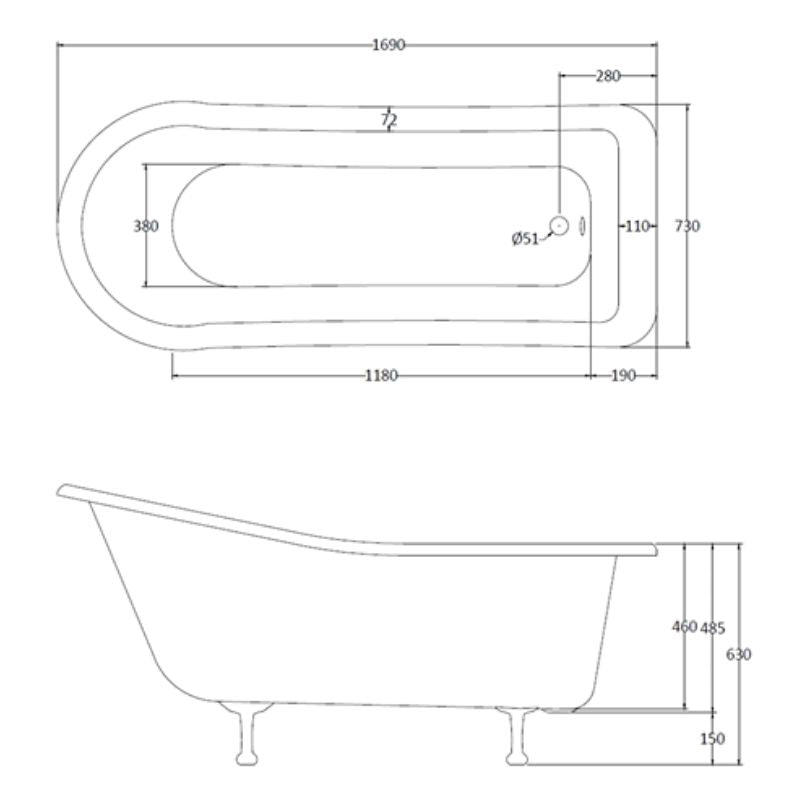 BC Designs Fordham Bath 1700 technical drawing