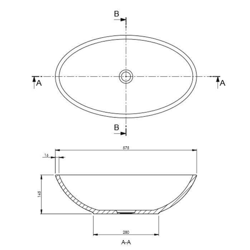 BC Designs Gio Bath 1645 technical drawing