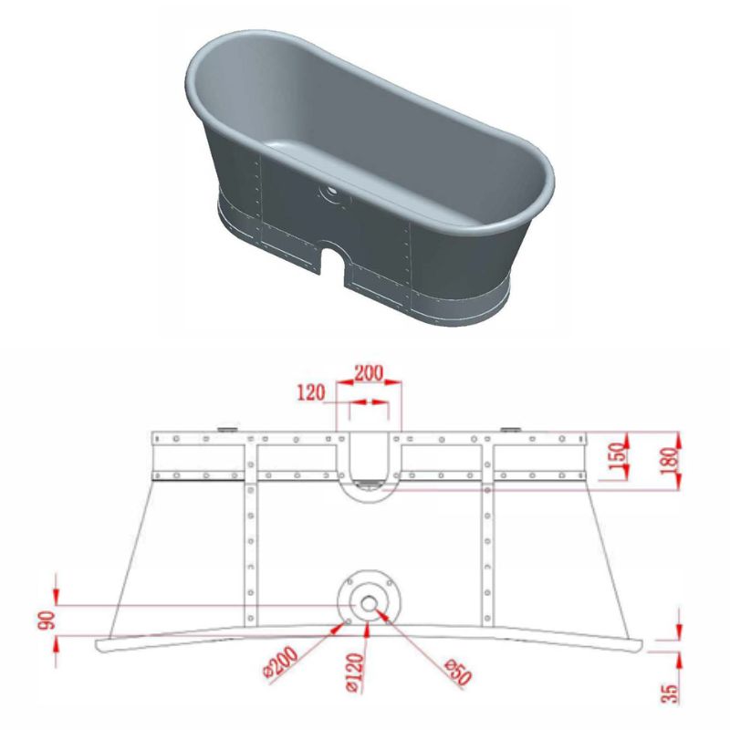 BC Designs Industrialé Boat Bath 1730 technical drawing