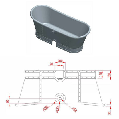 BC Designs Industrialé Boat Bath 1730 technical drawing