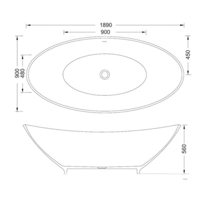 BC Designs Kurv Bath 1890 technical drawing