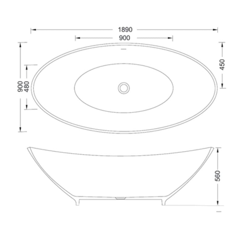 BC Designs Kurv Bath 1890 technical drawing