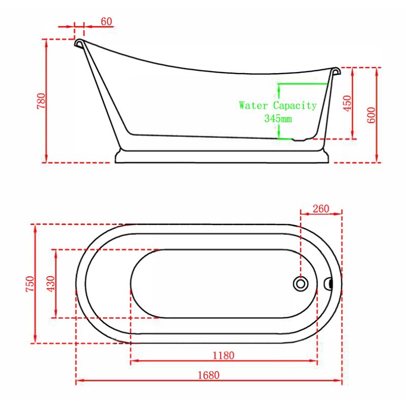 BC Designs Mégane Bath 1700 technical drawing