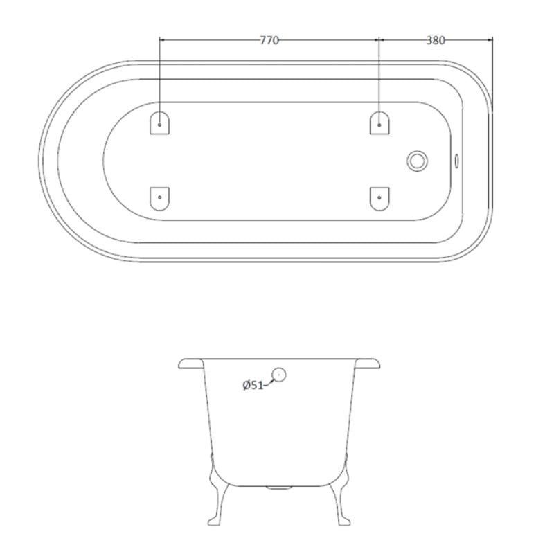 BC Designs Mistley Bath 1700 technical drawing under view