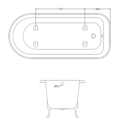 BC Designs Mistley Bath 1700 technical drawing under view