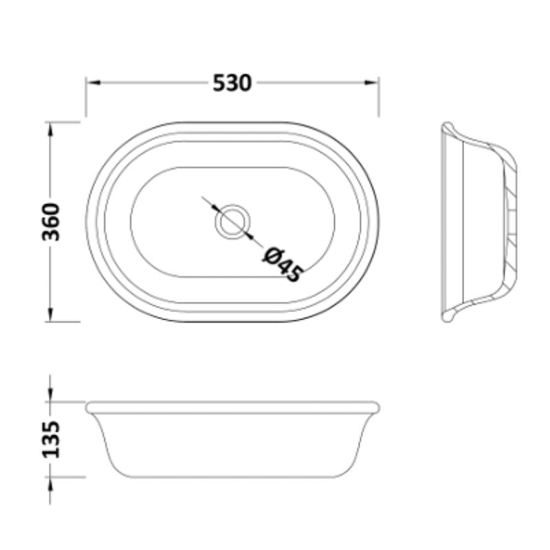 BC Designs Omnia Basin 530 technical drawing