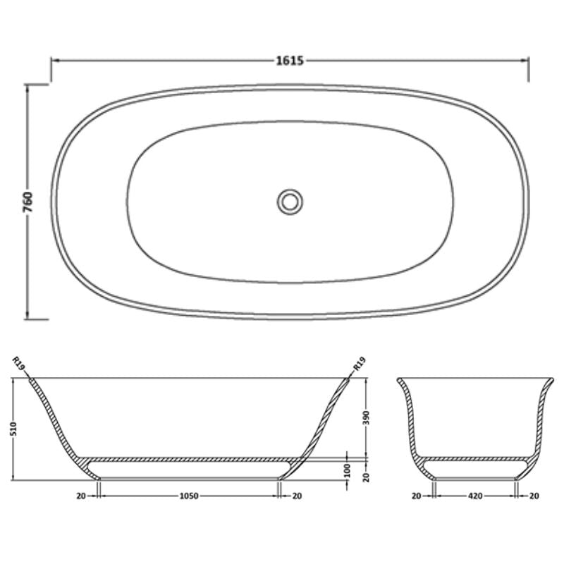 BC Designs Omnia Bath 1615 technical drawing