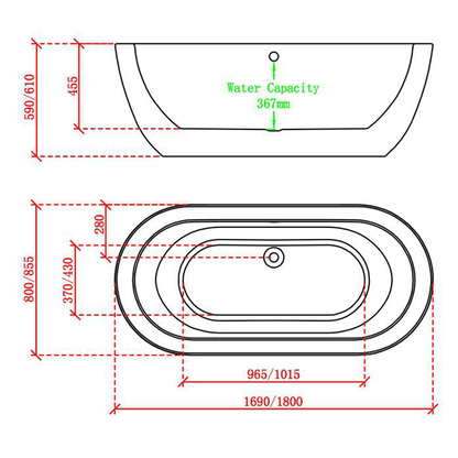 BC Designs Ovali Bath 1690, 1805 technical drawing