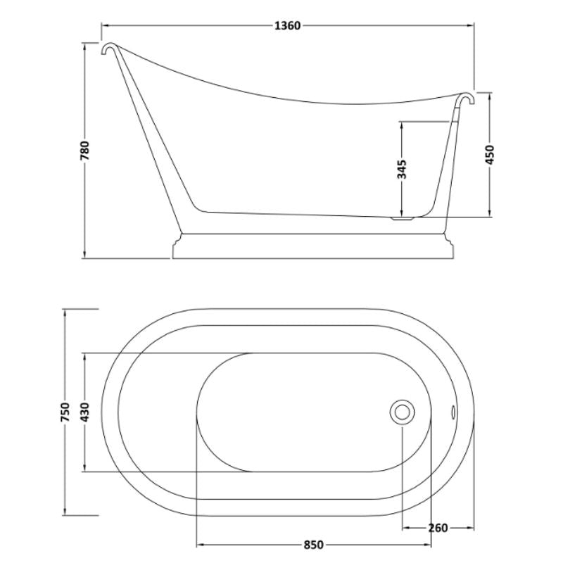 BC Designs Penny Bath 1360 technical drawing