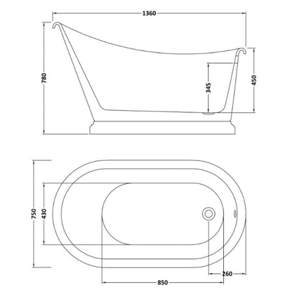 BC Designs Penny Bath 1360 technical drawing