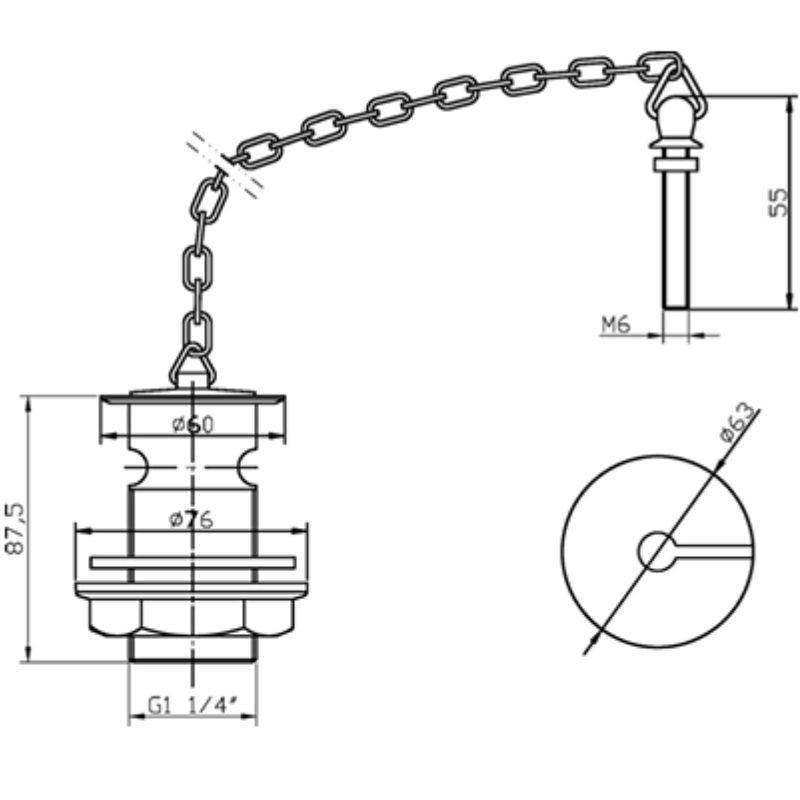 BC Designs Plug & Chain Basin Waste technical drawing