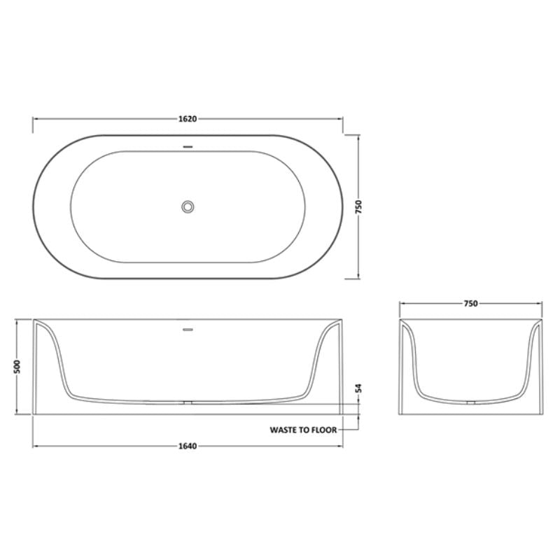 BC Designs Portman Bath 1640 technical drawing