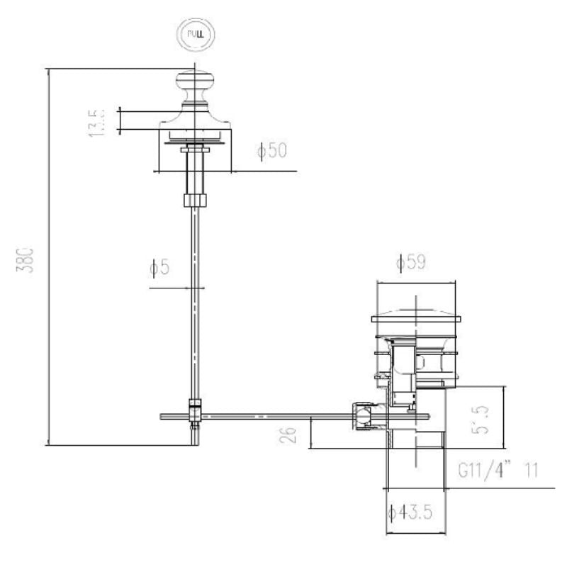 BC Designs Pull Up Basin Waste technical drawing