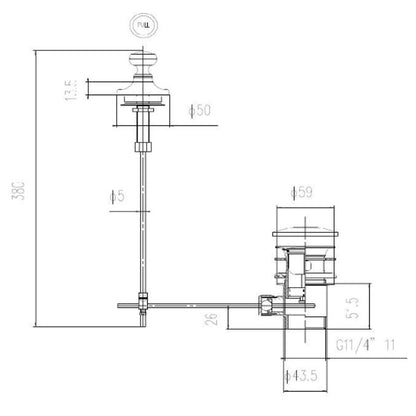 BC Designs Pull Up Basin Waste technical drawing