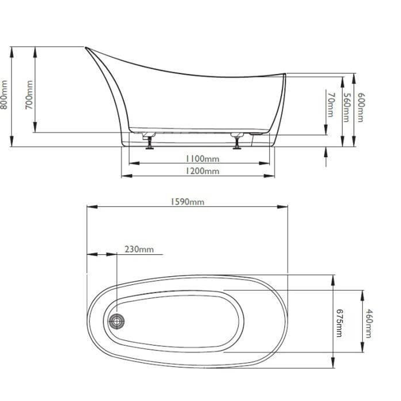 BC Designs Slipp Bath 1590 technical drawing