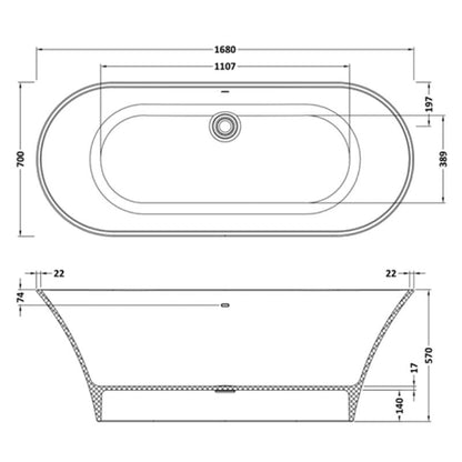 BC Designs Verdicio Bath 1680 technical drawing