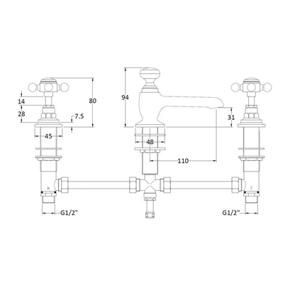 BC Designs Victrion Crosshead 3 Hole Basin Mixer