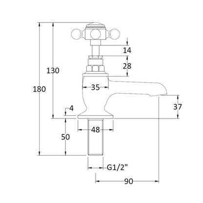 BC Designs Victrion Crosshead Basin Pillar Taps technical drawing