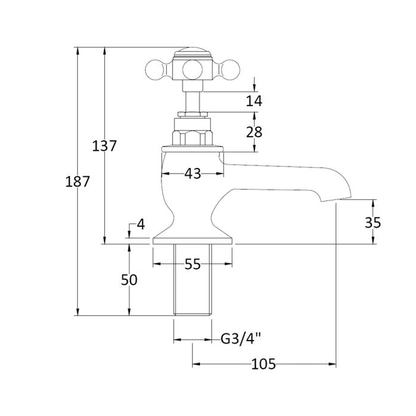 BC Designs Victrion Crosshead Bath Pillar Taps technical drawing