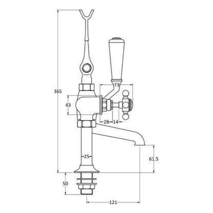 BC Designs Victrion Crosshead Deck Mounted Bath Shower Mixer technical drawing side view