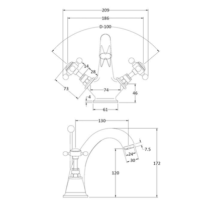 BC Designs Victrion Crosshead Mono Basin Mixer technical drawing