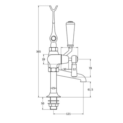 BC Designs Victrion Deck Mounted Lever Bath Shower Mixer technical drawing side view