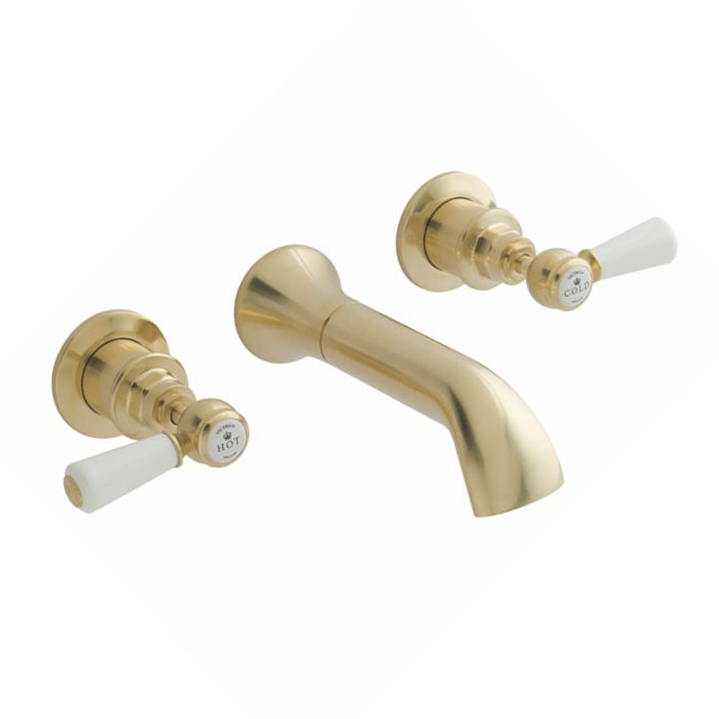 BC Designs Victrion Lever 3 Hole Wall Mounted Bath Filler in gold