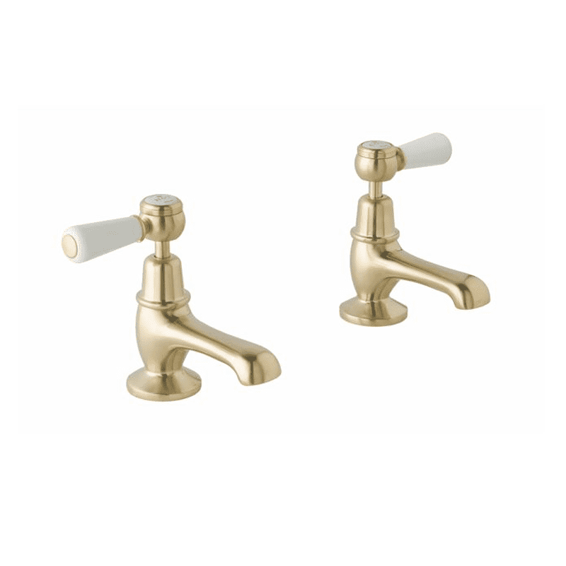 BC Designs Victrion Lever Basin Pillar Taps in gold - Bathroom Passion